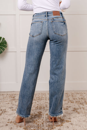Judy Blue Mid Rise Frayed Hem Cell Phone Pocket Dad Straight Leg Jeans