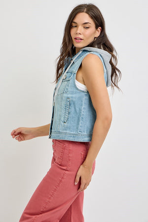 Risen Denim Vest with Detachable Hood