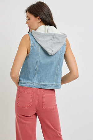 Risen Denim Vest with Detachable Hood