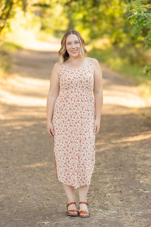 Reagan Ribbed Midi Dress - Sand and Rust Floral by Michelle Mae