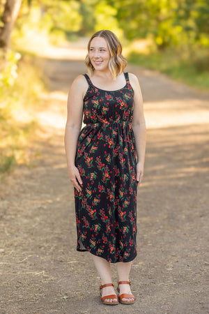 Reagan Ribbed Midi Dress - Black Floral by Michelle Mae