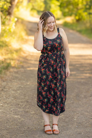 Reagan Ribbed Midi Dress - Black Floral by Michelle Mae