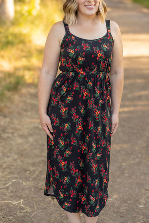 Reagan Ribbed Midi Dress - Black Floral by Michelle Mae