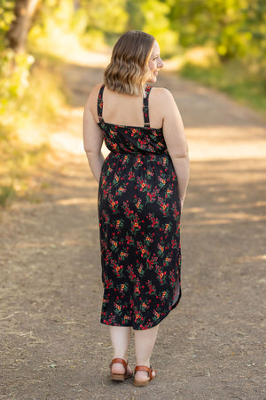 Reagan Ribbed Midi Dress - Black Floral by Michelle Mae