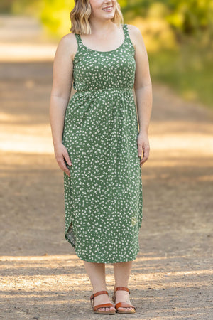 Reagan Ribbed Midi Dress - Olive Floral by Michelle Mae