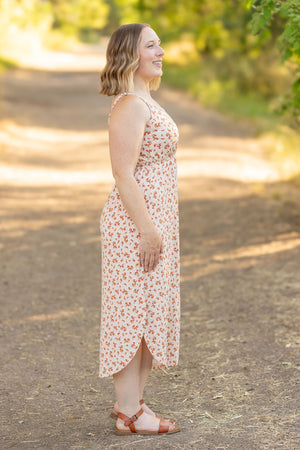 Reagan Ribbed Midi Dress - Sand and Rust Floral by Michelle Mae