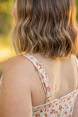 Reagan Ribbed Midi Dress - Sand and Rust Floral by Michelle Mae