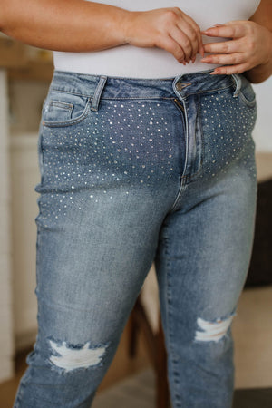 Judy Blue High Waist Rhinestone Slim Fit Jeans