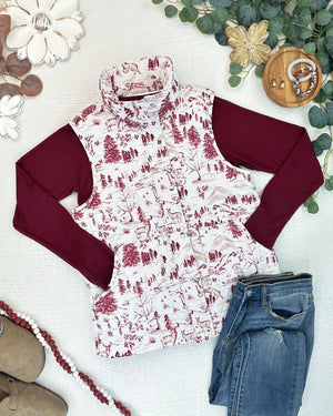 PREBOOK Remy Zip Up Vest - Cranberry Woodland