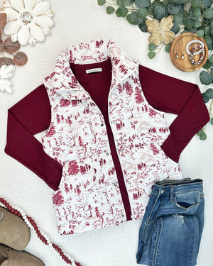 PREBOOK Remy Zip Up Vest - Cranberry Woodland