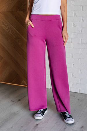 Resort Travel Wide Leg Scuba Pant in Magenta by Dear Scarlett