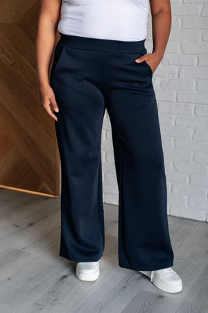 Resort Travel Wide Leg Scuba Pant in  Navy by Dear Scarlett