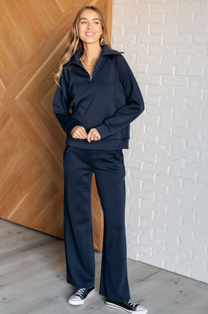 Resort Travel Wide Leg Scuba Pant in  Navy by Dear Scarlett