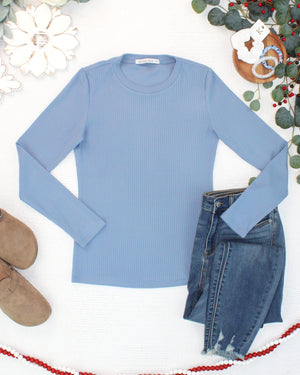 PREBOOK Reese Ribbed Long Sleeve Top - Dusty Blue