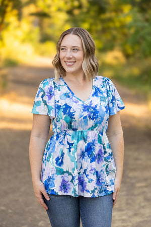 Emery Ruffle Top - Blue Floral Mix by Michelle Mae