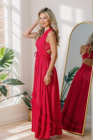 Ruffle & Radiance Maxi Dress in Fuchsia