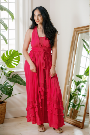 Ruffle & Radiance Maxi Dress in Fuchsia