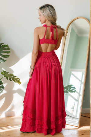 Ruffle & Radiance Maxi Dress in Fuchsia