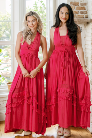 Ruffle & Radiance Maxi Dress in Fuchsia