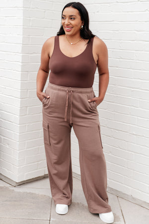 Run, Don't Walk Cargo Sweatpants in Smokey Brown by Rae Mode