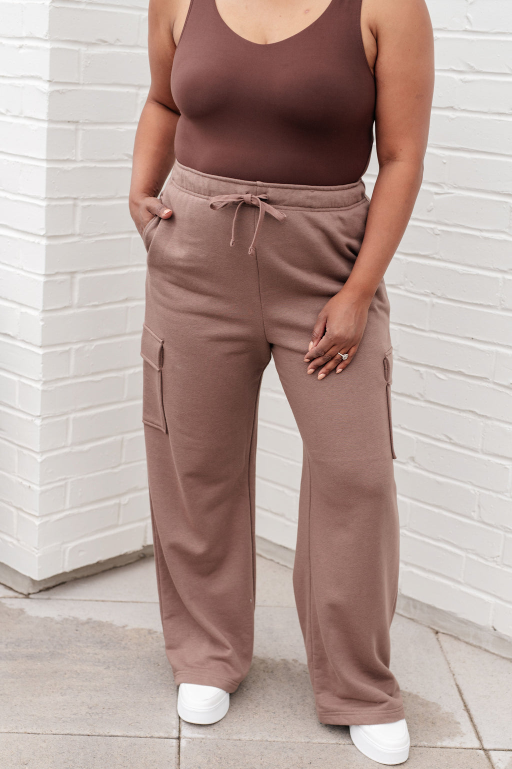 Run, Don't Walk Cargo Sweatpants in Smokey Brown by Rae Mode