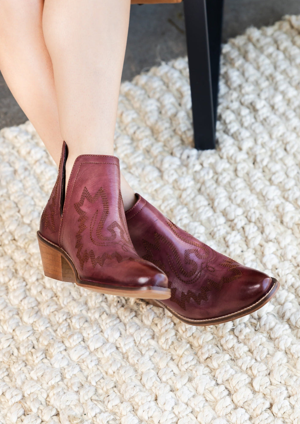 Kickin' Leather Booties in Burgundy - by Naught Monkey