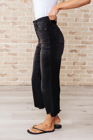 Judy Blue High Rise Button Fly Wide Leg Black Crop Jeans