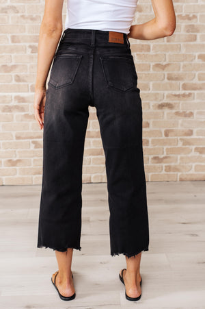 Judy Blue High Rise Button Fly Wide Leg Black Crop Jeans