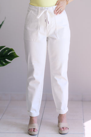 Judy Blue High Waist Chalk It Up White Denim Joggers