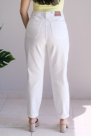 Judy Blue High Waist Chalk It Up White Denim Joggers