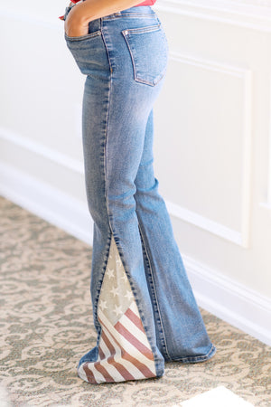 Judy Blue High Waist Americana Freedom Rings Flag Print Flare