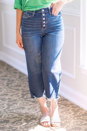 Judy Blue High Waist Button Fly Destroy Hem Wide Leg Crops