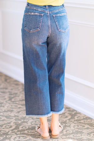 Judy Blue High Waist Button Fly Destroy Hem Wide Leg Crops