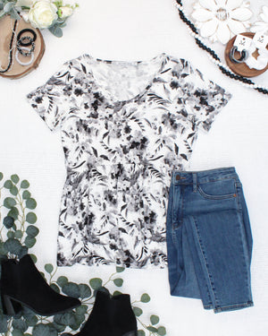 PREBOOK Sarah Ruffle Short Sleeve - Abstract Monochrome