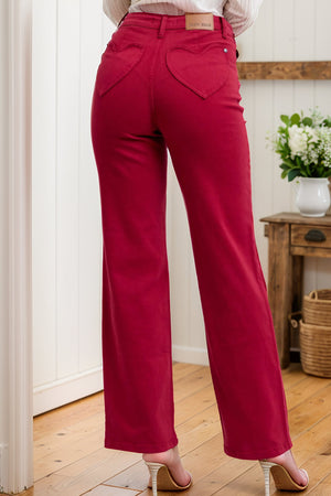 Judy Blue High Waist Scarlet Hearts Straight Leg Jeans