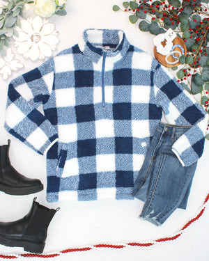 PREBOOK Sherpa Plaid Pullover - Blue