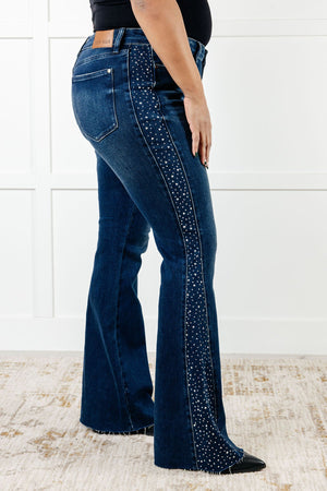 Judy Blue Mid Rise Rhinestone Detail Flare Jeans