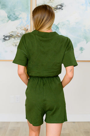 Zenana Short Sleeve V-Neck Romper in Army Green