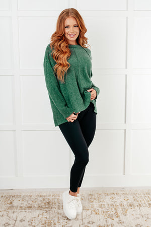 Zenana Simple Silhouette Brushed Hacci Sweater in Dark Green