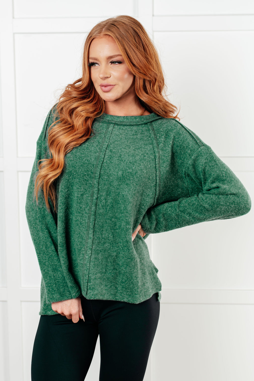 Zenana Simple Silhouette Brushed Hacci Sweater in Dark Green