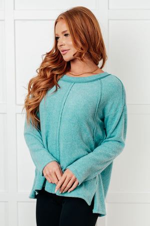 Zenana Simple Silhouette Brushed Hacci Sweater in Dusty Teal