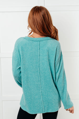 Zenana Simple Silhouette Brushed Hacci Sweater in Dusty Teal