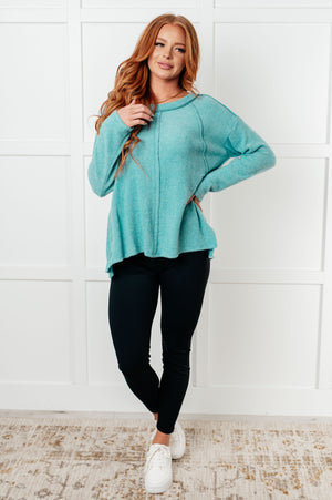 Zenana Simple Silhouette Brushed Hacci Sweater in Dusty Teal