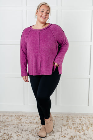 Zenana Simple Silhouette Brushed Hacci Sweater in Light Plum