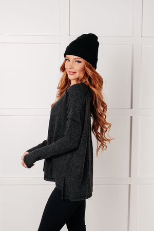 Zenana Simply Basic Ribbed Hacci Sweater in Black