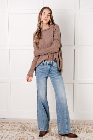 Zenana Simply Basic Ribbed Hacci Sweater in Mocha