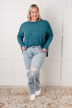 Zenana Simply Basic Ribbed Hacci Sweater in Teal