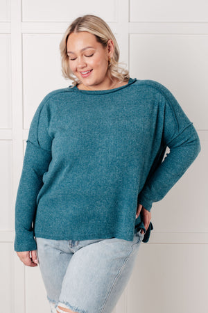 Zenana Simply Basic Ribbed Hacci Sweater in Teal