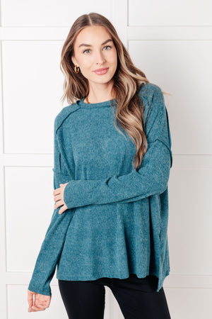 Zenana Simply Basic Ribbed Hacci Sweater in Teal