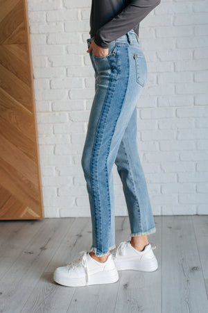 Judy Blue High Rise Side Panel Detail Raw Hem Slim Jeans